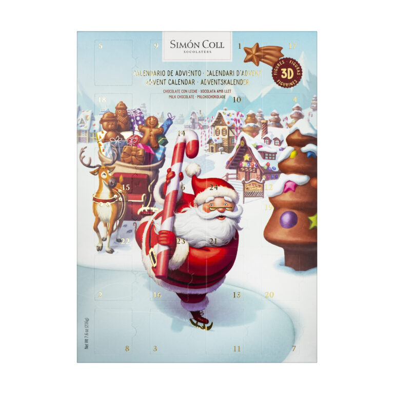 Simon Coll Adventskalender Tomte på hal is 24 luckor, 3D vinterfigurer i ljus choklad 216g
